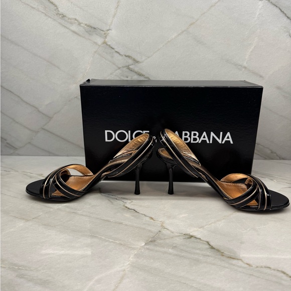 Dolce & Gabbana Heeled Sandals Sandalo Vernice Mordor’s Nero/Cipria Size 35.5 - Picture 2 of 10